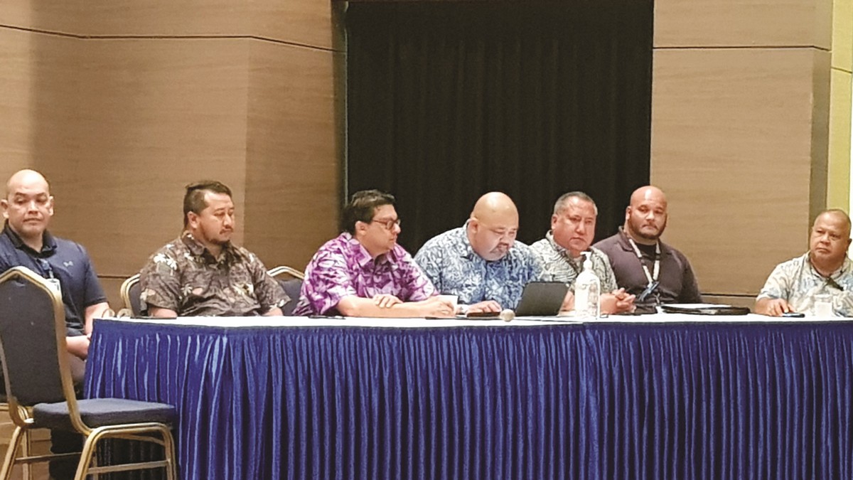 Gov. Ralph DLG Torres, second left, with other panelists during the Marianas Visitors Authority’s forum on coronavirus at Saipan World Resort on Tuesday. Photos by Junhan B. Todiño
