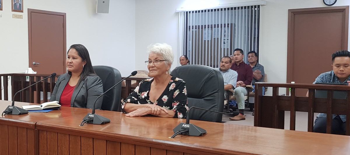 Northern Marianas Technical Institute board nominee, Catherine Attao, left, and NMTI chief executive officer Agnes McPhetres appear before the Senate Committee on Executive Appointments and Government Investigations during a public hearing last month in the Senate chamber. Photo by Emmanuel T. Erediano