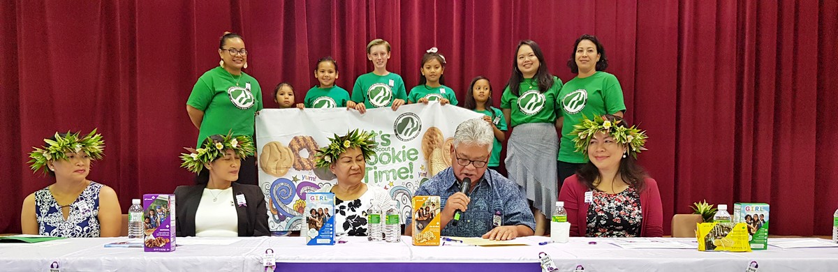 Lt. Gov. Arnold I. Palacios, 2nd right, on Friday signed a proclamation designating March as CNMI Girl Scout Month and March 8-14 as CNMI Girl Scout Week. Also in photo are, standing, some of the local Girl Scouts with their troop leaders Jaki Fujihira, far left, Michelle Sablan, second right, and CNMI Girls Scout vice president Laila Boyer. Seated from left, Saipan Chamber of Commerce president Velma Palacios, first lady Diann Torres, Mrs. Wella Palacios, Lt. Governor Palacios and special advisor for Women’s Affairs Office Shirley Ogumoro. Photos by Lori Lyn C. Lirio