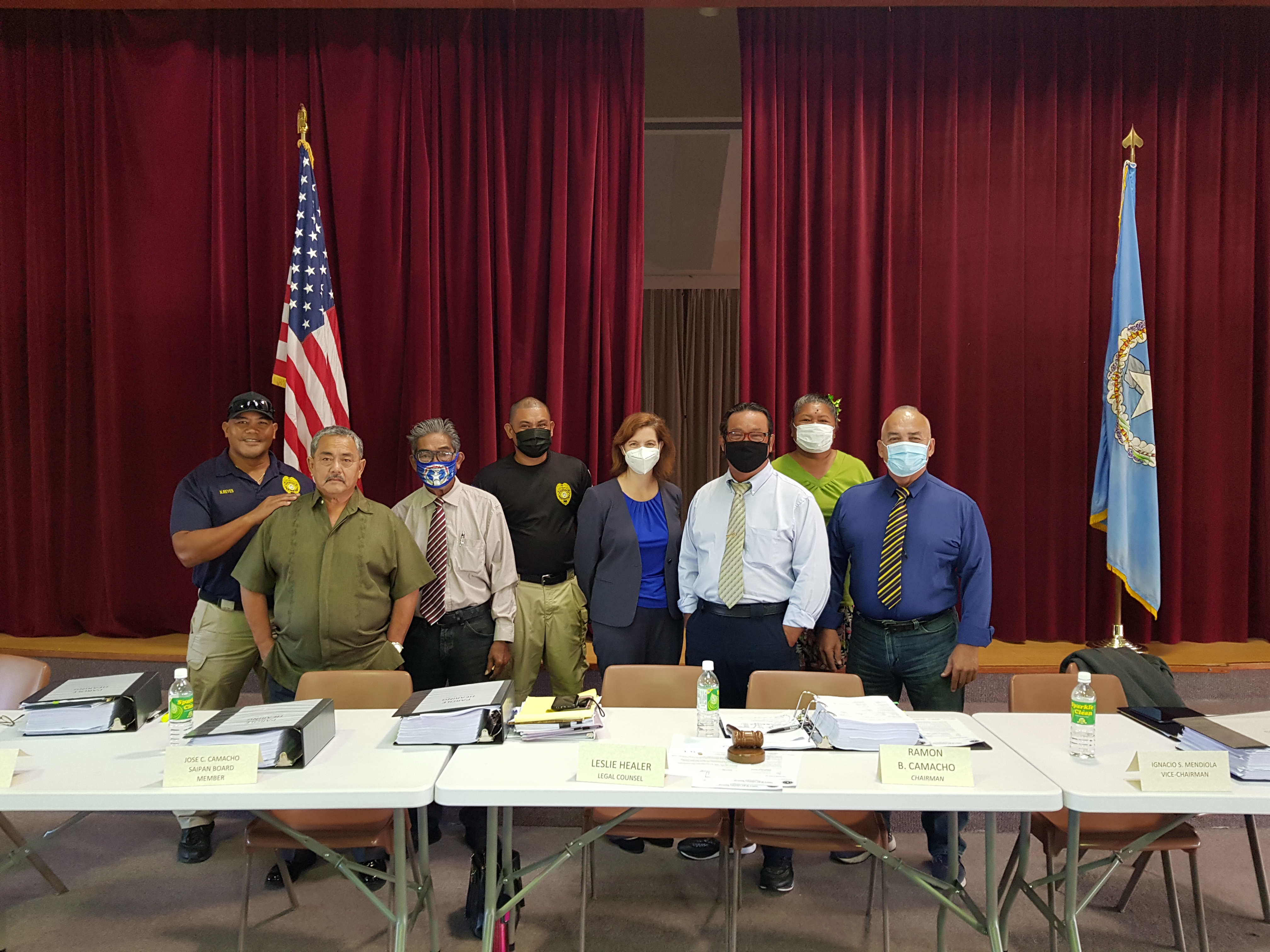 Parole Board chairman Ramon B. Camacho poses for a photo with board members Vincent Borja, Jose Camacho, Ignacio Mendiola, Cecilia K. Selepeo, legal counsel Leslie Healer and parole officers.Photo by Bryan Manabat