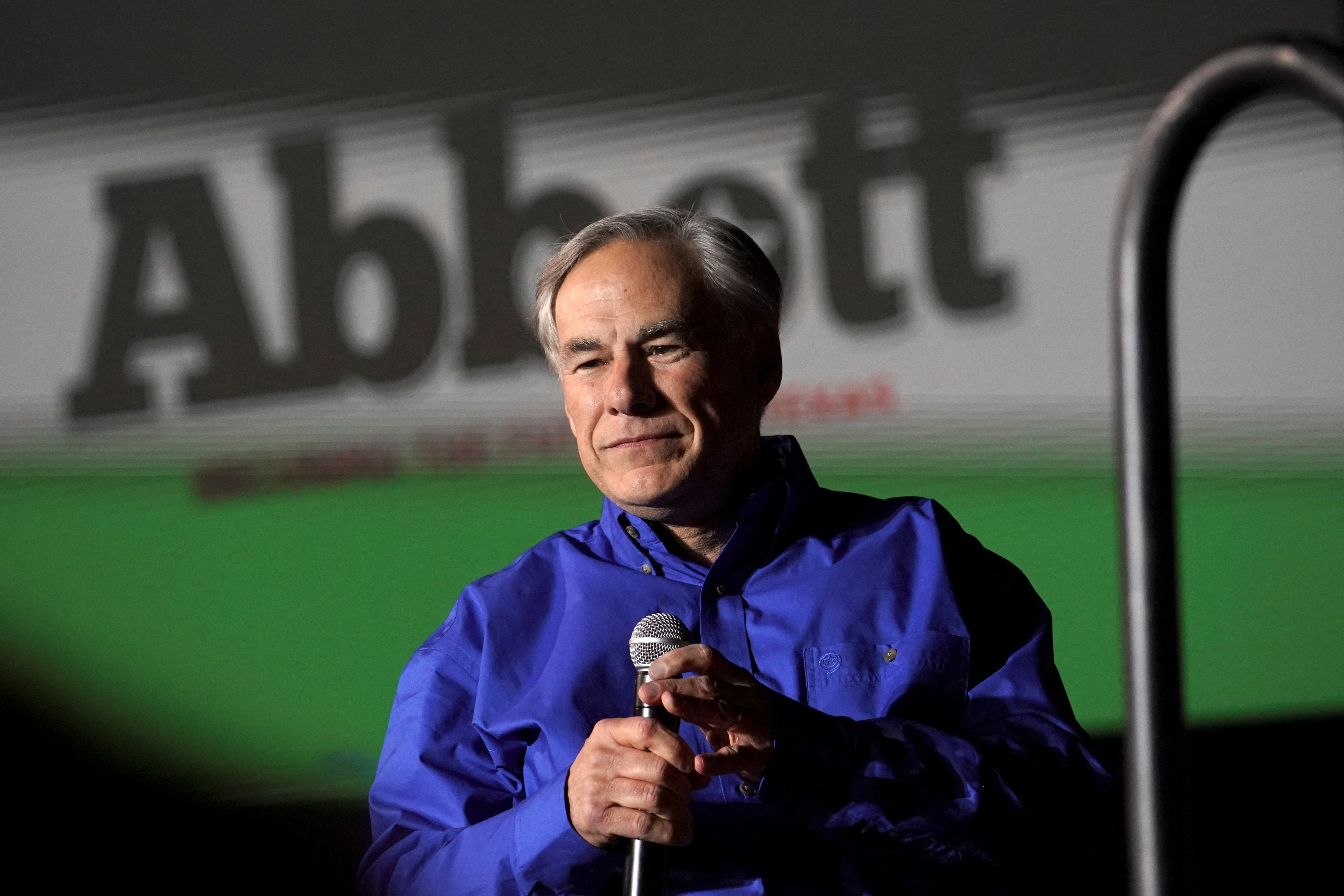 Texas Gov. Greg Abbott speaks during a rally, in Conroe, Texas, Jan. 29, 2022.