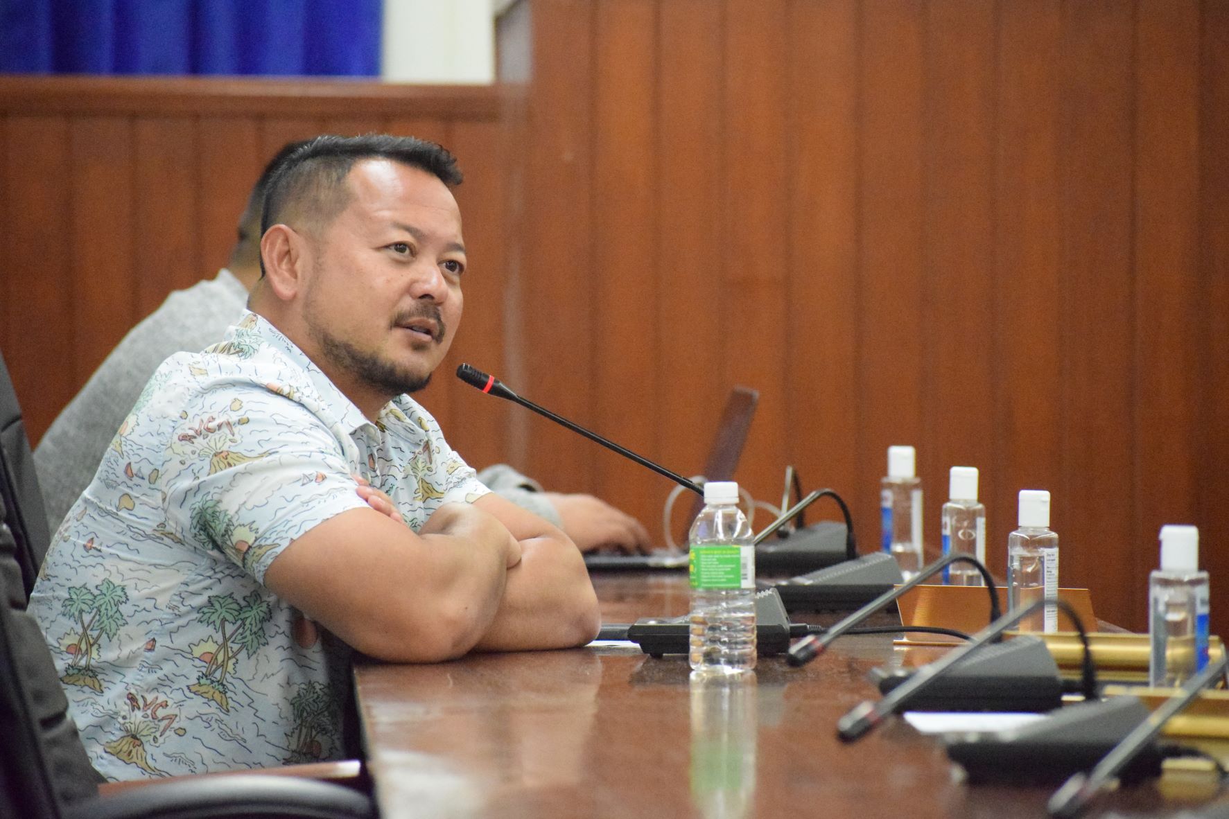 Rep. Joel Camacho delivers his remarks during a House joint committee hearing on the Building Optimism, Opportunity, and Stability Together program on Thursday.