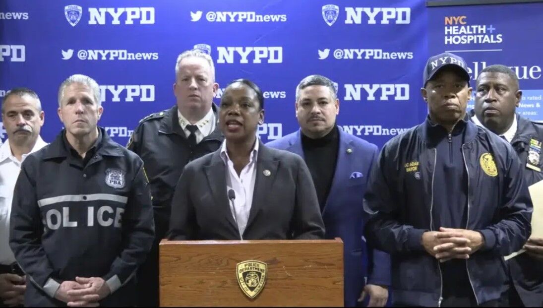 New York City Police Commissioner Keechant Sewell address the media during a news conference on Saturday, Dec. 31, 2022.