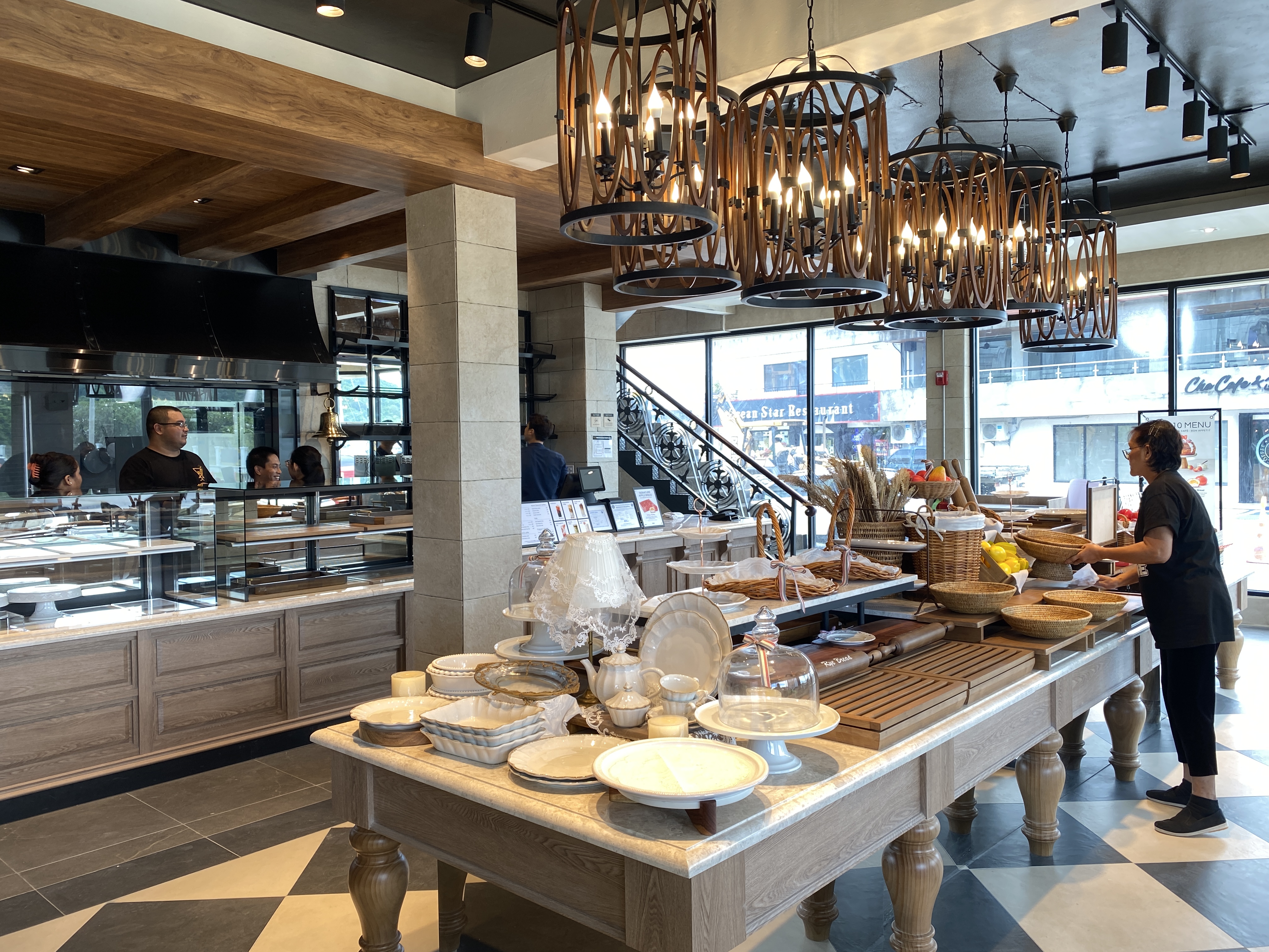 The ground floor interior of Ohas Bouloungerie and Cafe, located in Garapan, along Orchid Street. 