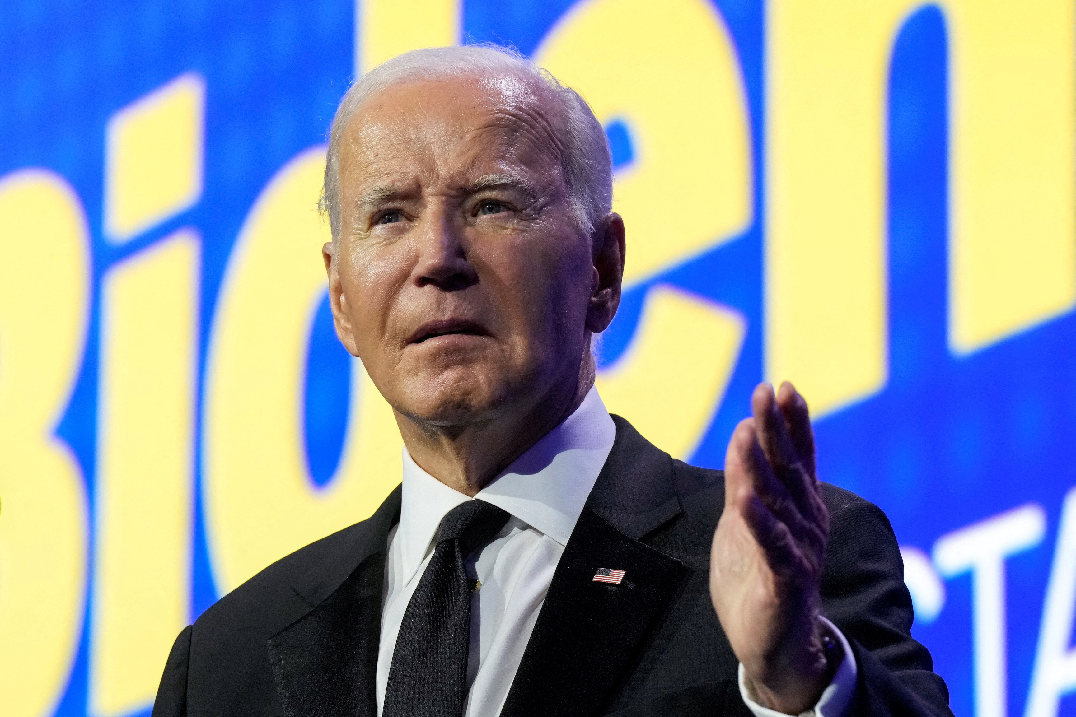 U.S. President Joe Biden speaks at a dinner hosted by the Human Rights Campaign at the Washington Convention Center in Washington, U.S., October 14, 2023. 