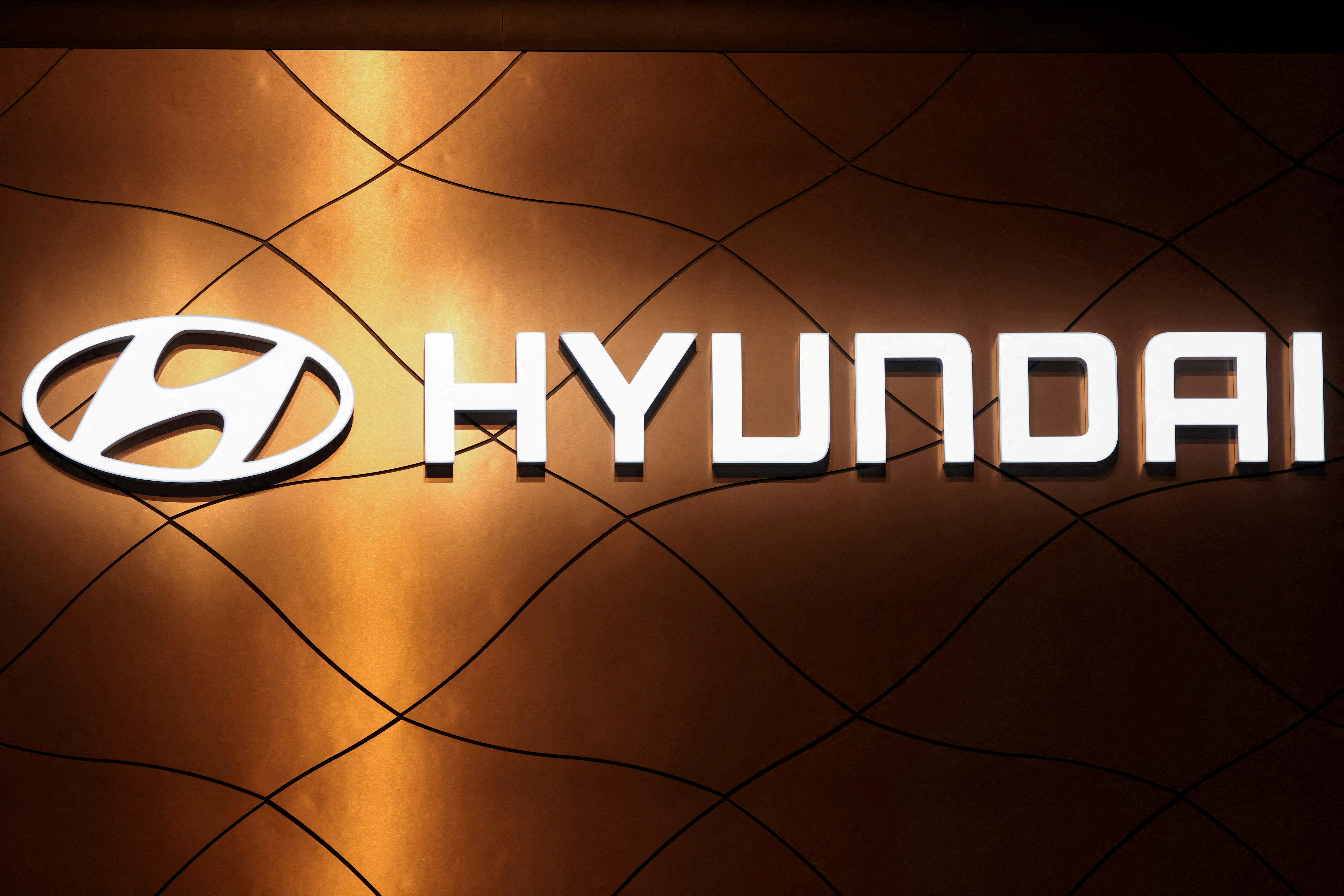 The logo of Hyundai Motor Company is pictured at the New York International Auto Show, in Manhattan, New York City, U.S., April 13, 2022. 