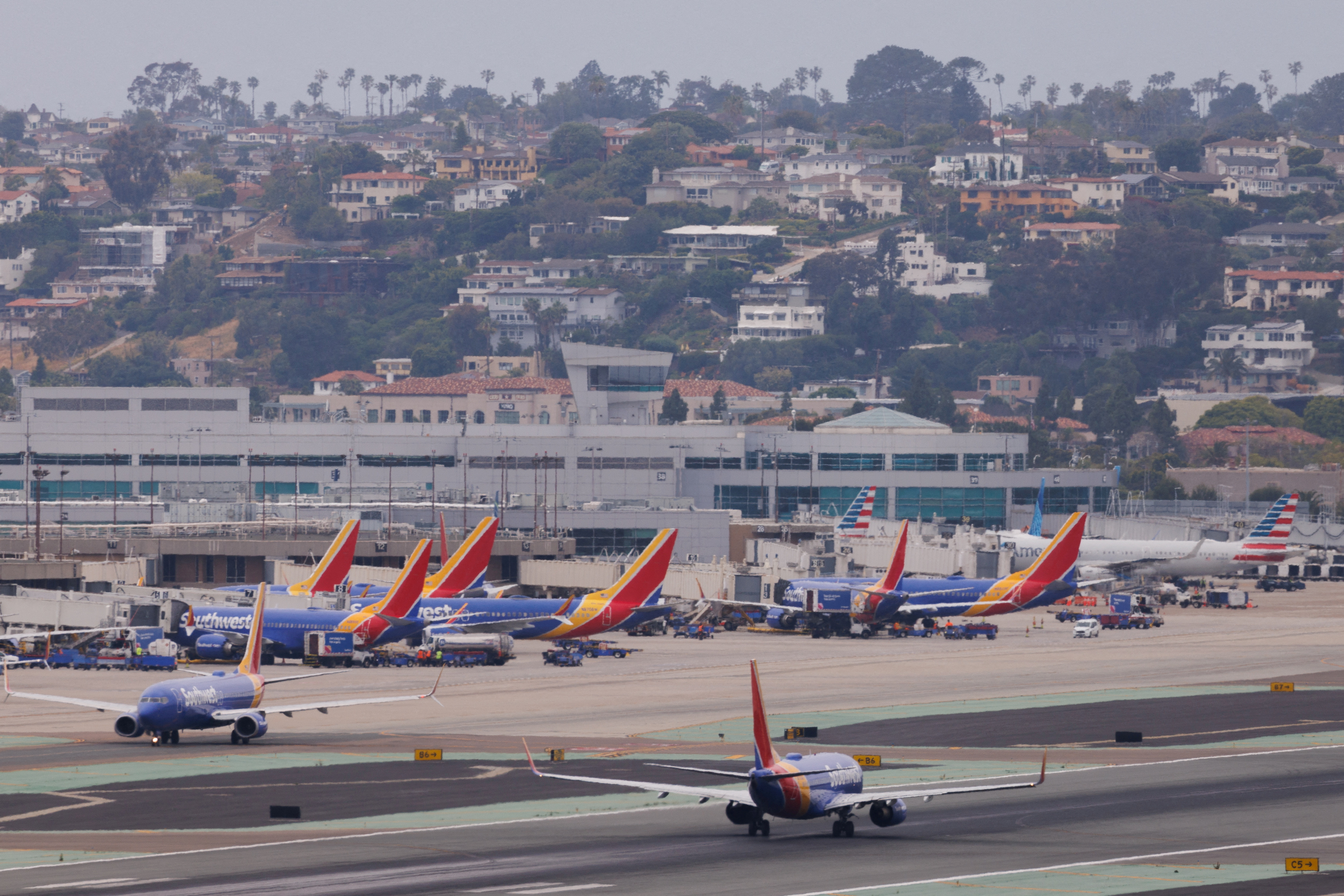 Southwest Airlines planes are show at San Diego International airport in San Diego, California, U.S., May 18, 2023. 