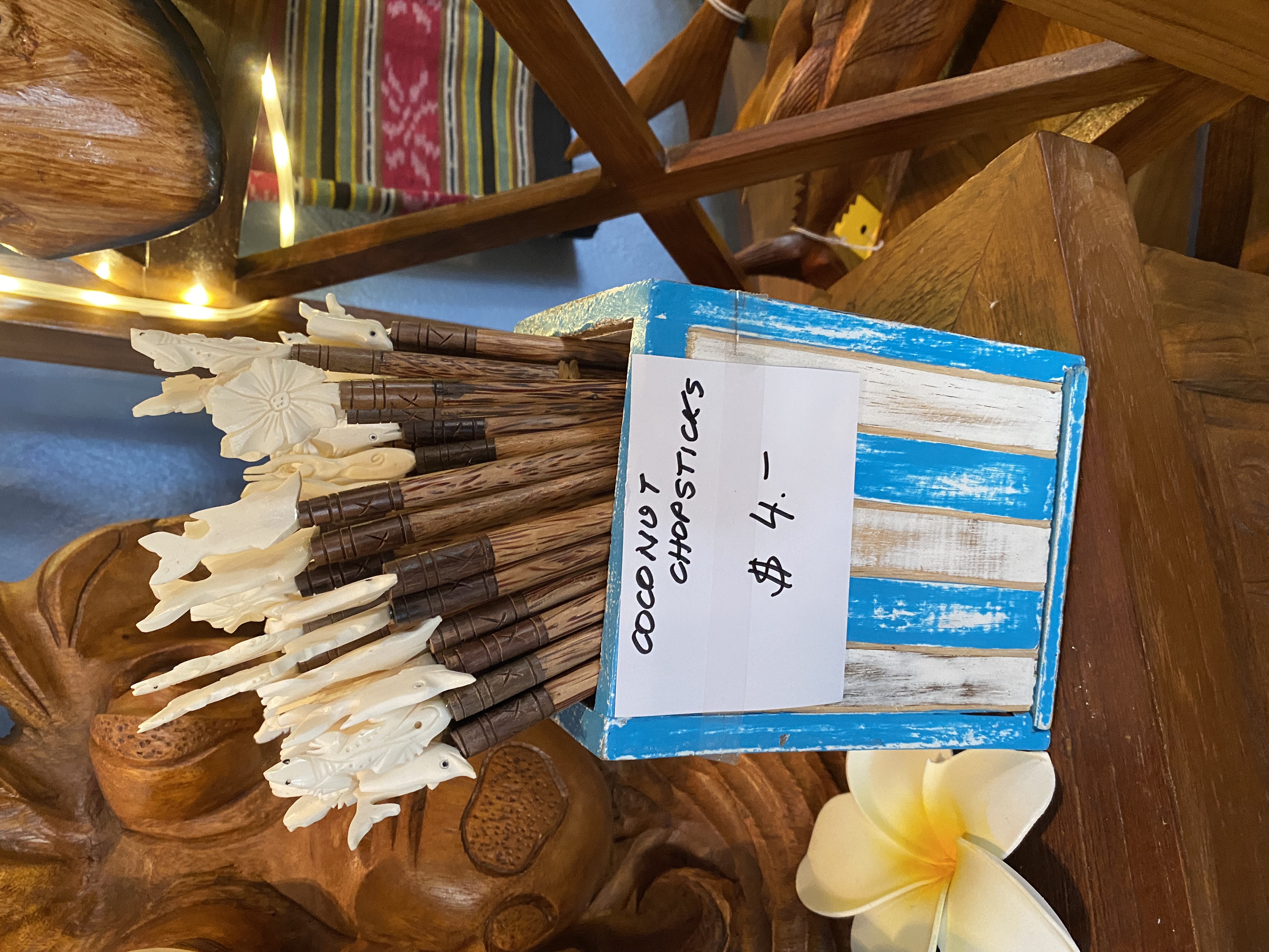 Coconut wood and bone chop sticks.