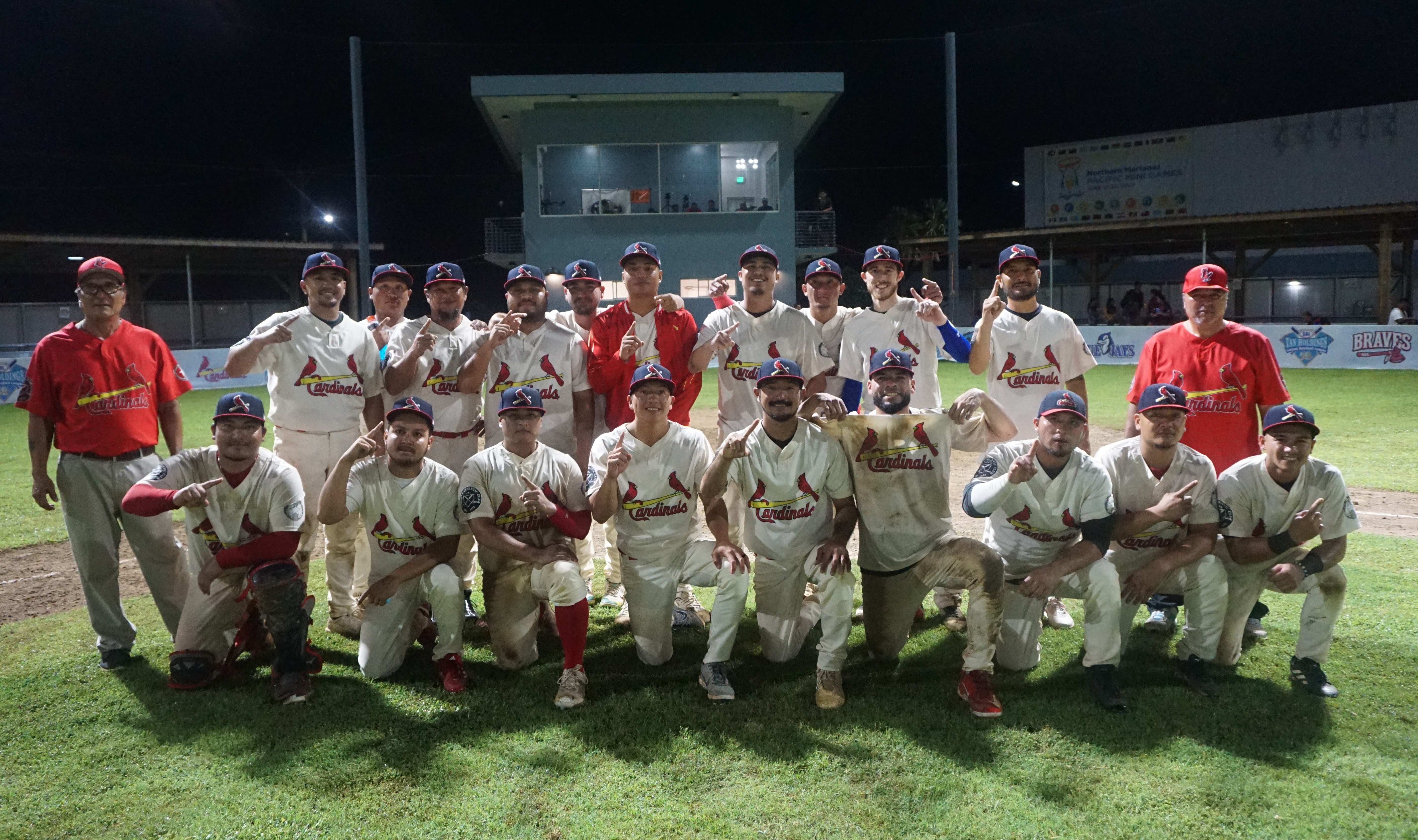 The Cardinals pose for a photo after winning the 2023 Tan Holdings Saipan Baseball League championship  with an undefeated record on Wednesday evening at the Francisco "Tan Ko" Palacios Baseball Field.