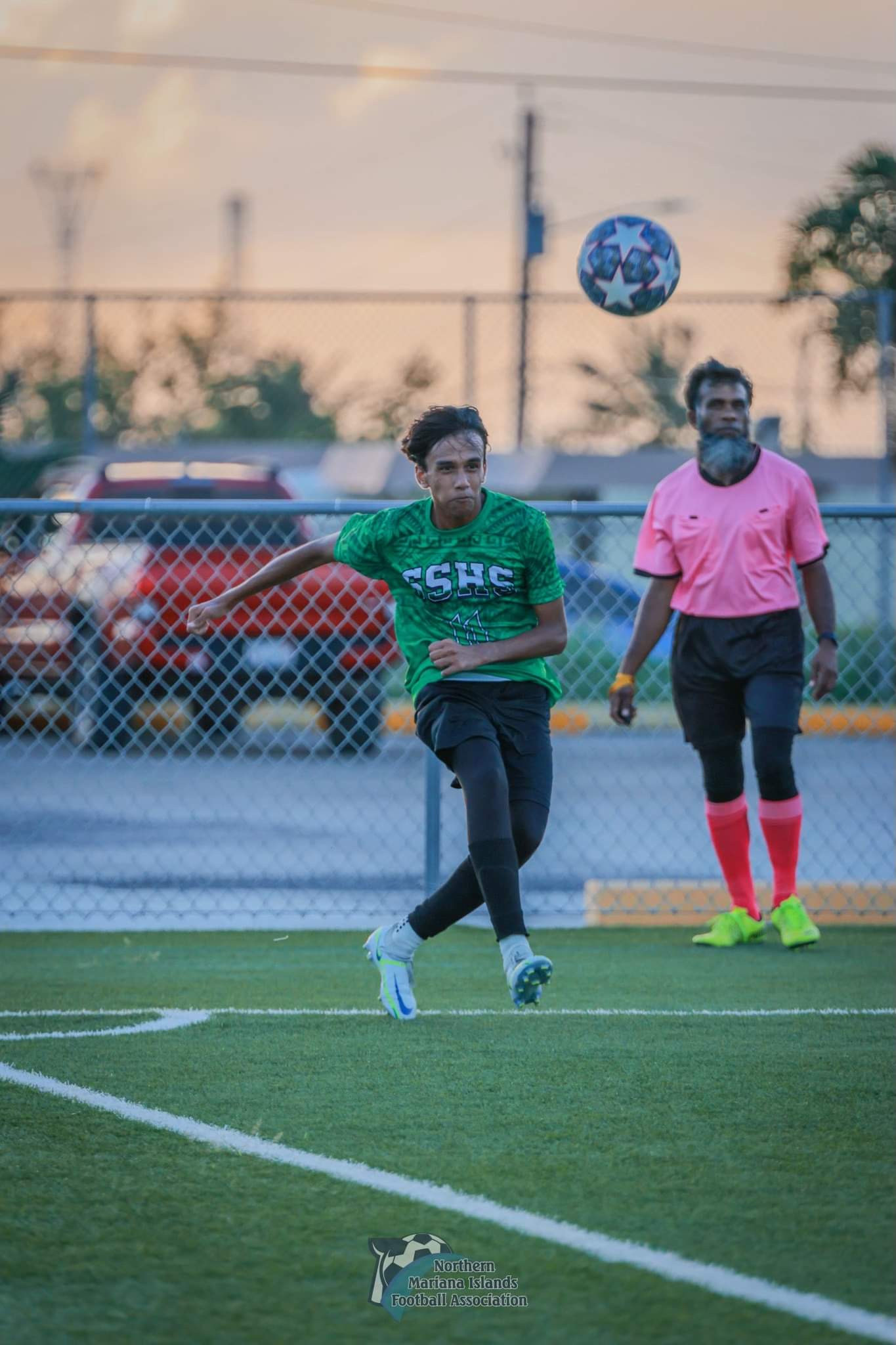 SSHS' Arif Khan attempts the overhead pass during a boys high school division game of the NMIFA-PSS Interscholastic Soccer League SY23-24 at the NMI Soccer Training Center in Koblerville.