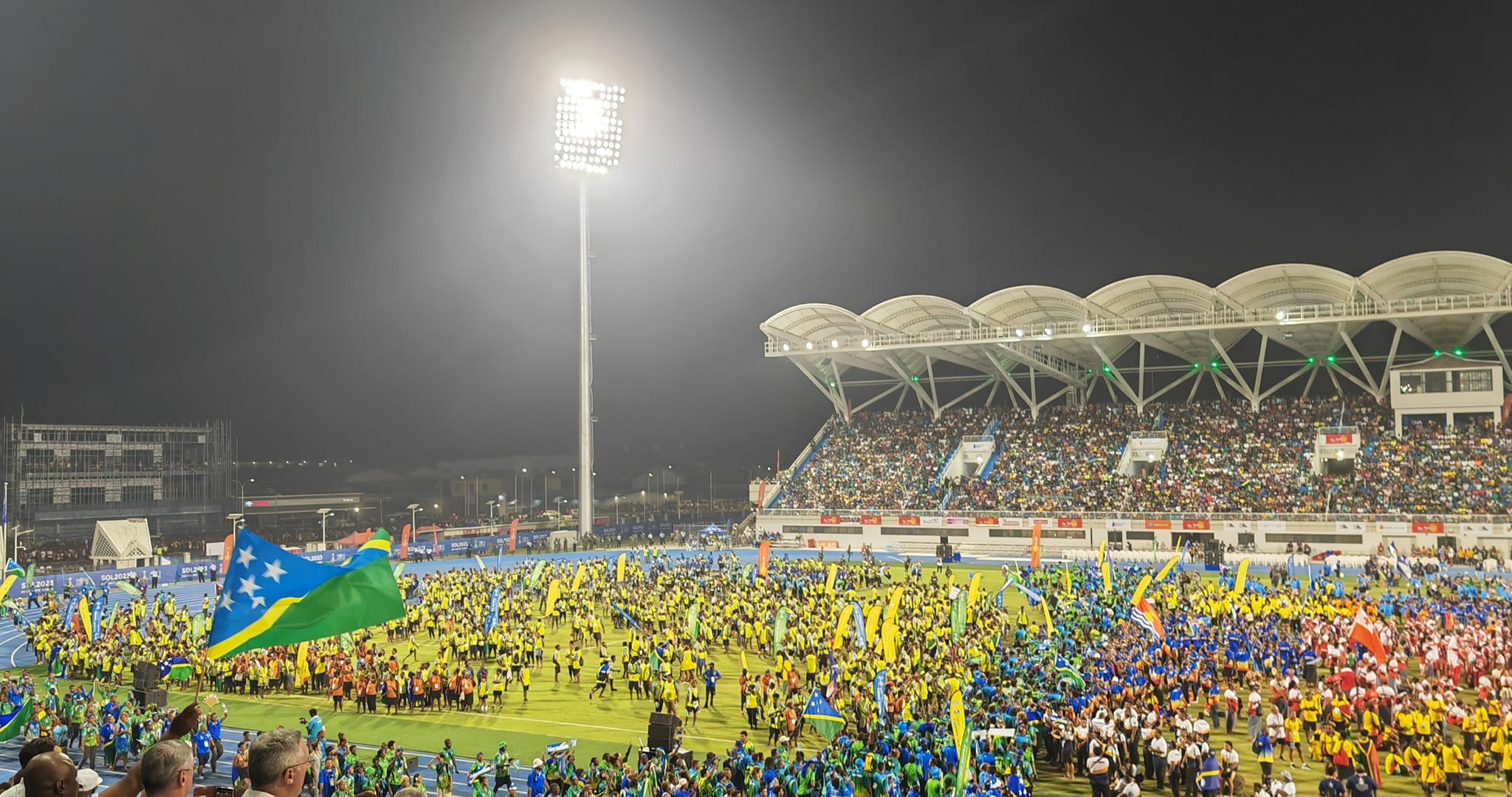 The National Stadium in Honiara is filled with athletes, officials, guests, and spectators as the 2023 Pacific Games came to a close Saturday night in the Solomon Islands.