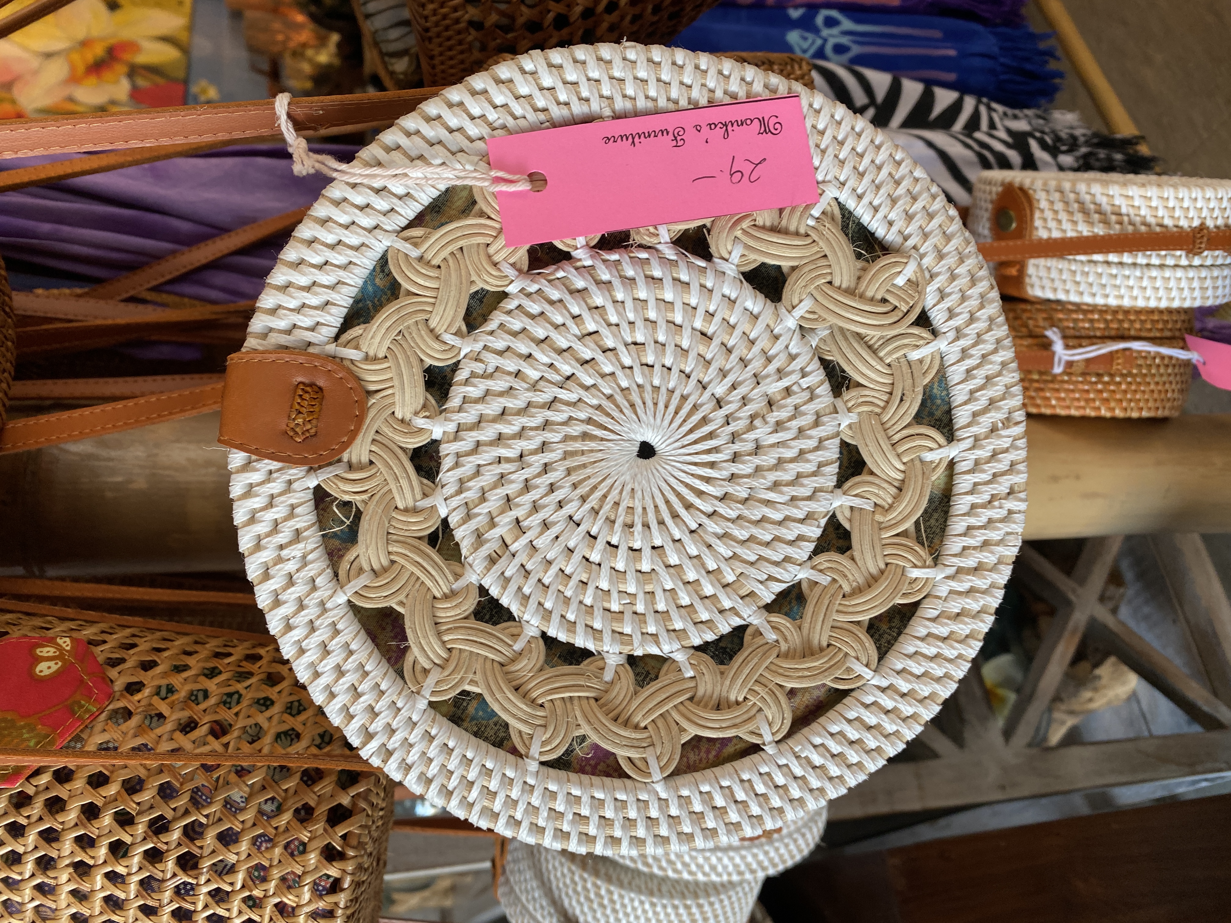 This hand-woven rattan purse is a steal--$29. Most others in Monika’s Treasures are more expensive. 