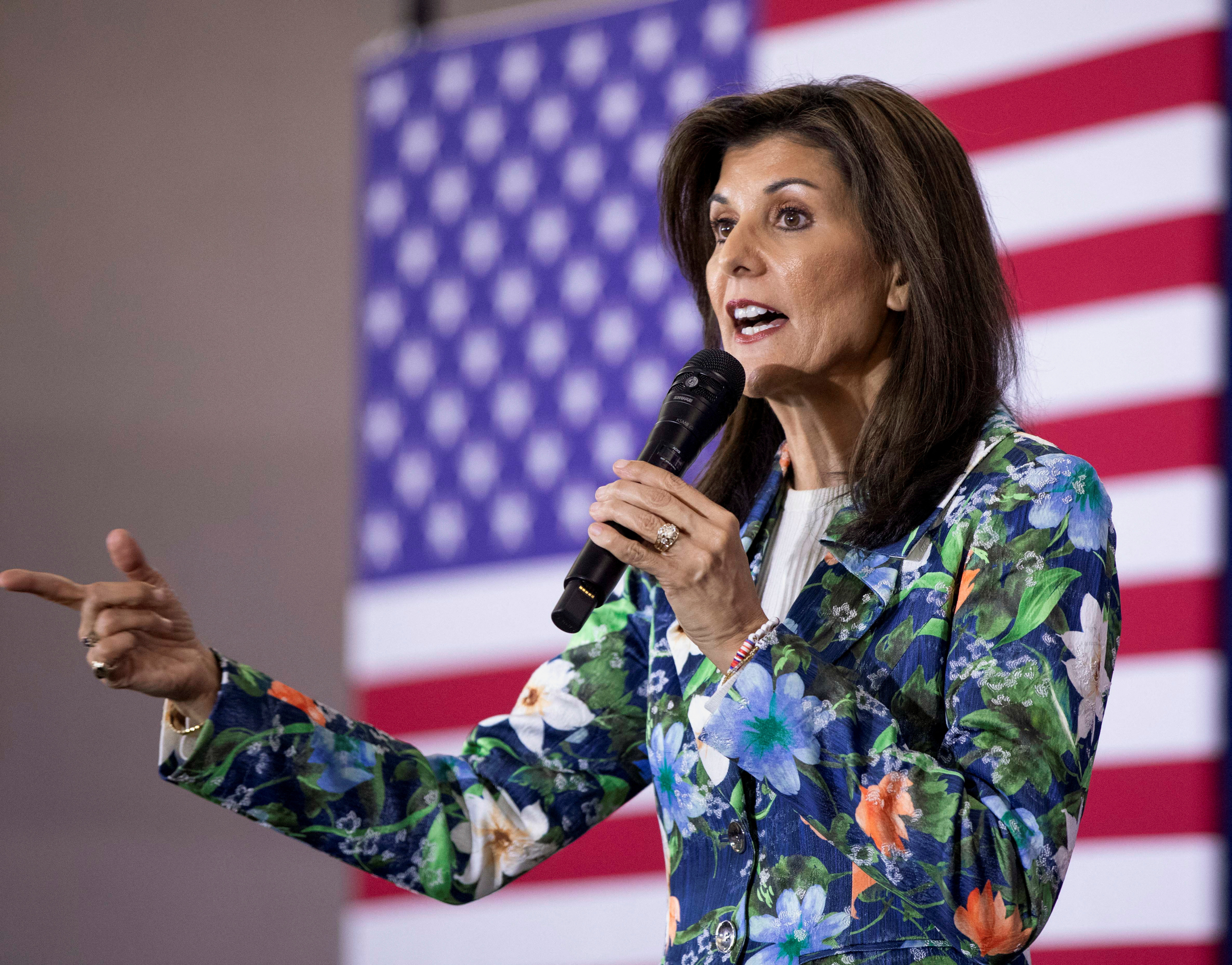 Republican presidential candidate and former U.S. Ambassador to the United Nations Nikki Haley makes remarks during a campaign visit ahead of the Republican presidential primary election, in North Augusta, South Carolina, U.S. February 21, 2024. 