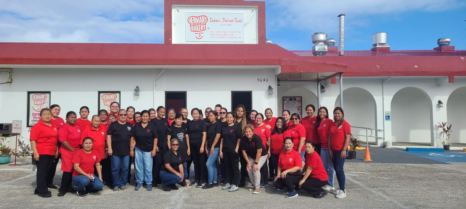 The women of Herman's Modern Bakery as they prepare for their upcoming 80th anniversary in October. Standing L-R: Catalina San Pedro, Raemylynn Bowie, Debrah Uchel, Maria Aguida Delos Santos, Jeny Munar, Josephine Estillore, Ana Torres, Vivian Diwas, Glenda Sacayan, Bella Castillo, Helene Conde, Marites Hossain, Sorena Cabrera, Maria Dikito, Florinda Calma, Claudine Camacho, Norie Gomez, DavieAnn Iguel, Jackie Castro, Janelle Lizama, Jennifer Lizama, Marita Ferrer, Mary Ruth Alvarez, Karen Aguon, Maria Guerrero, Pacita Ocaya, Julie Palacios, Iza Aldan, Genefe Cueto, Wilma Delotta, Sylvina Simram, Ikeesha Aquiningoc, Karen Anade. Kneeling L-R: Josephine Sur, Brenda Cepeda, Noreen DLG., Gemma Sambas, Esmer Marzo.