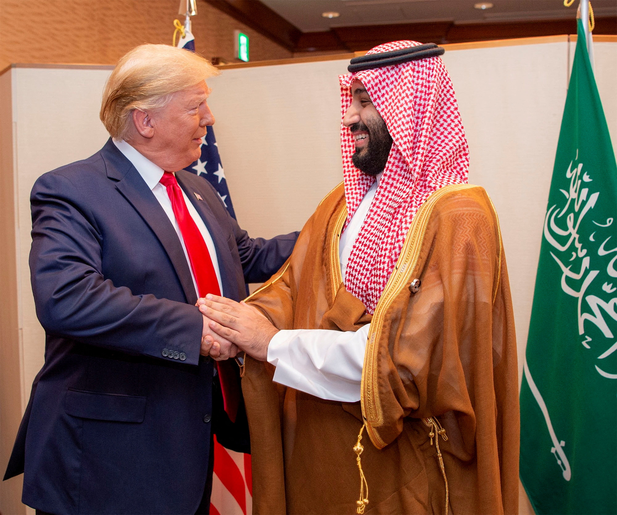 FILE PHOTO: Saudi Arabia's Crown Prince Mohammed bin Salman shakes hands with U.S. President Donald Trump, at the G20 leaders summit in Osaka, Japan, June 29, 2019. 