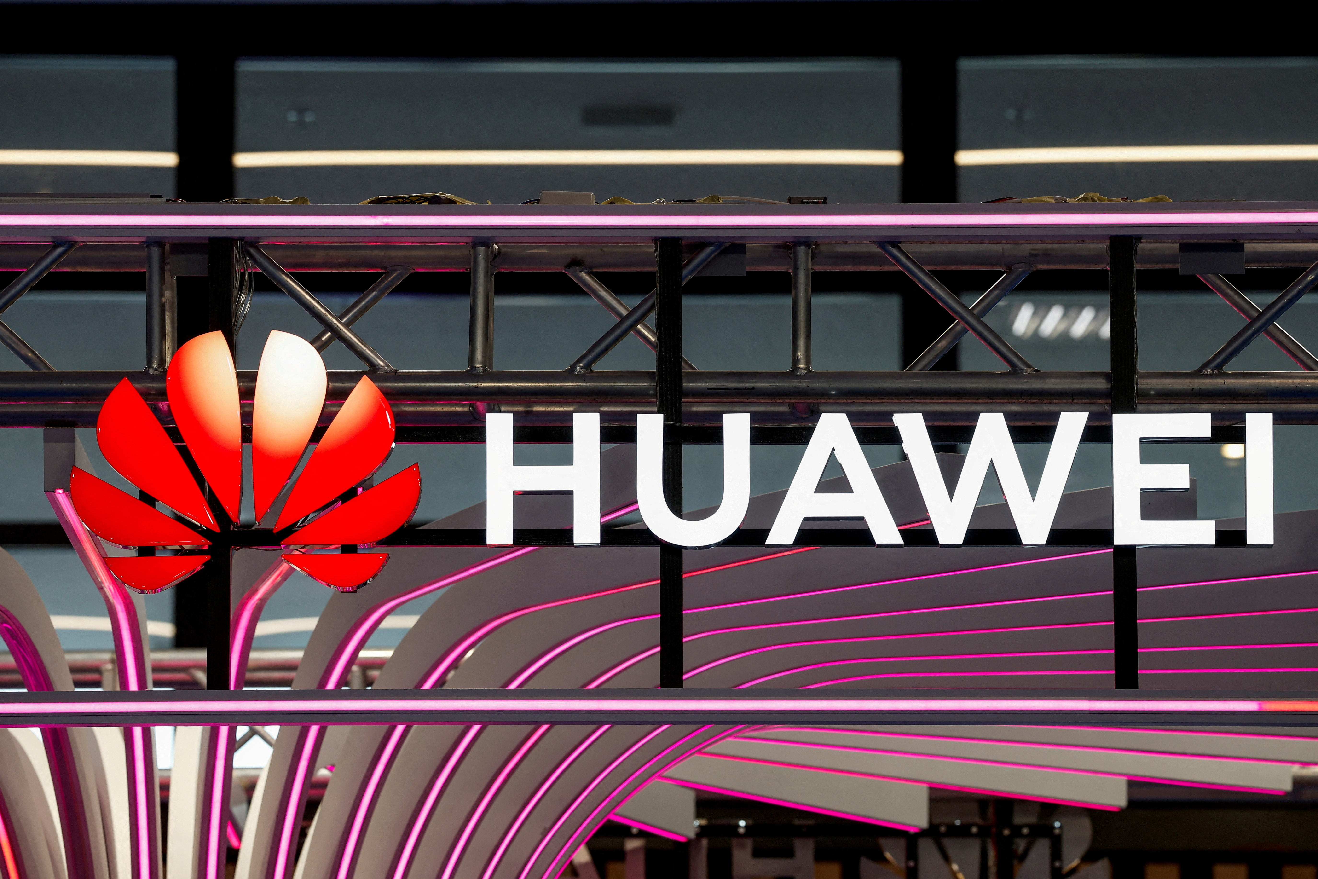 FILE PHOTO: A logo for Huawei is seen during the KubeCon + CloudNativeCon Europe hosted by the Cloud Native Computing Foundation (CNCF) in Paris, France, March 20, 2024. 