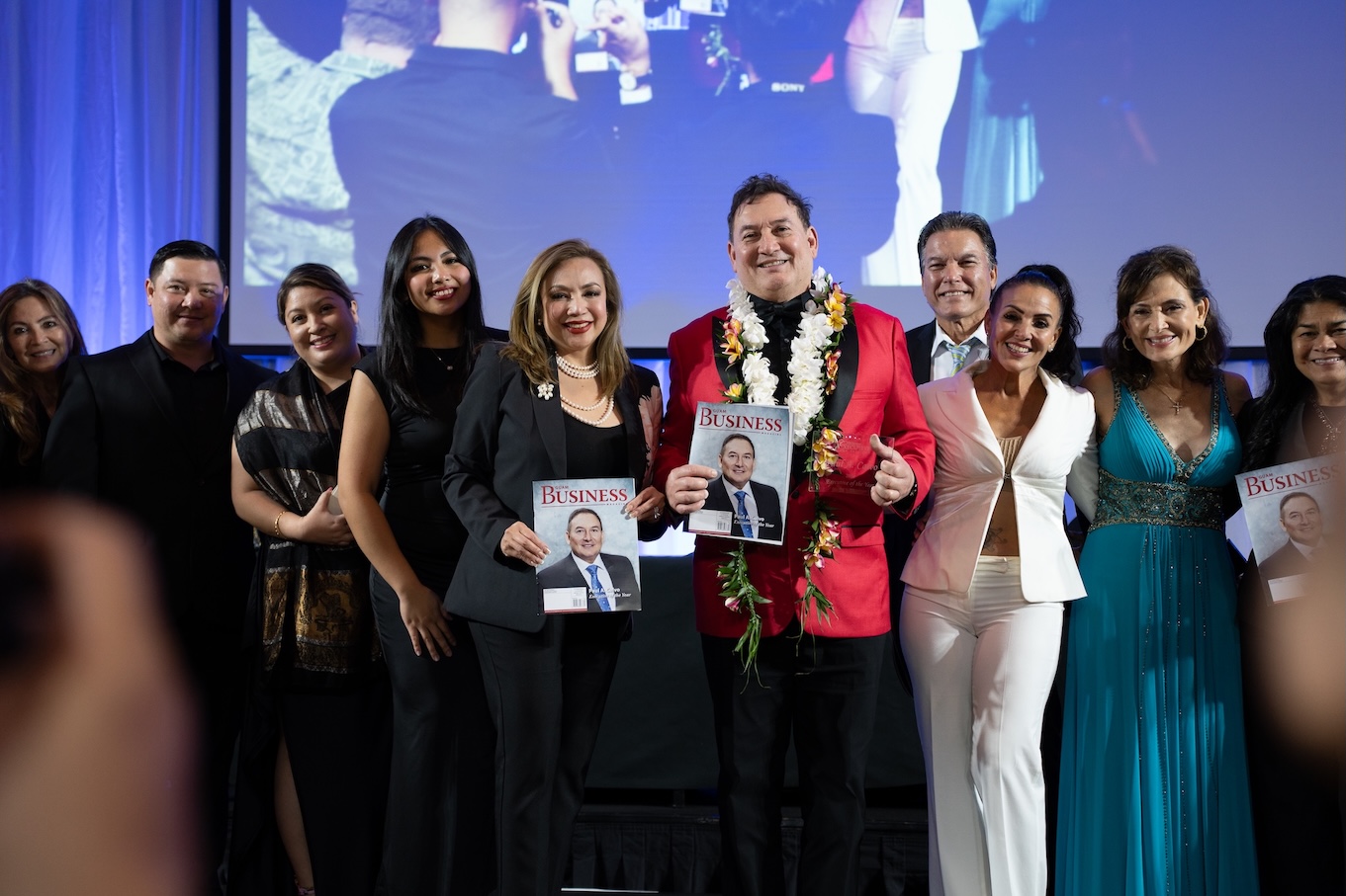 Paul A. Calvo with his wife Sen. Shelly Calvo and their family at the Guam Business Magazine Executive of the Year gala Feb. 2, 2025.
