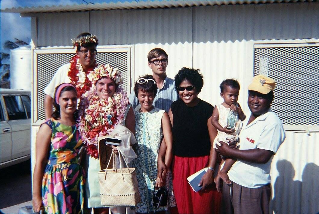 A photo of Saipan residents bidding farewell to Peace Corps volunteers Dennis and Elayne at the Airport 1969. This is a photo from the Facebook page Mariana Memories-Micro. 