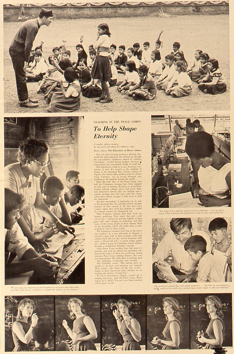 TO HELP SHAPE ETERNITY. A feature of the teaching work of the Peace Corps Volunteer Program. This feature story captures the work in the West African country of Nigeria in the late 1960s. (Photo Credit: U.S. National Archives and Records Administration.)