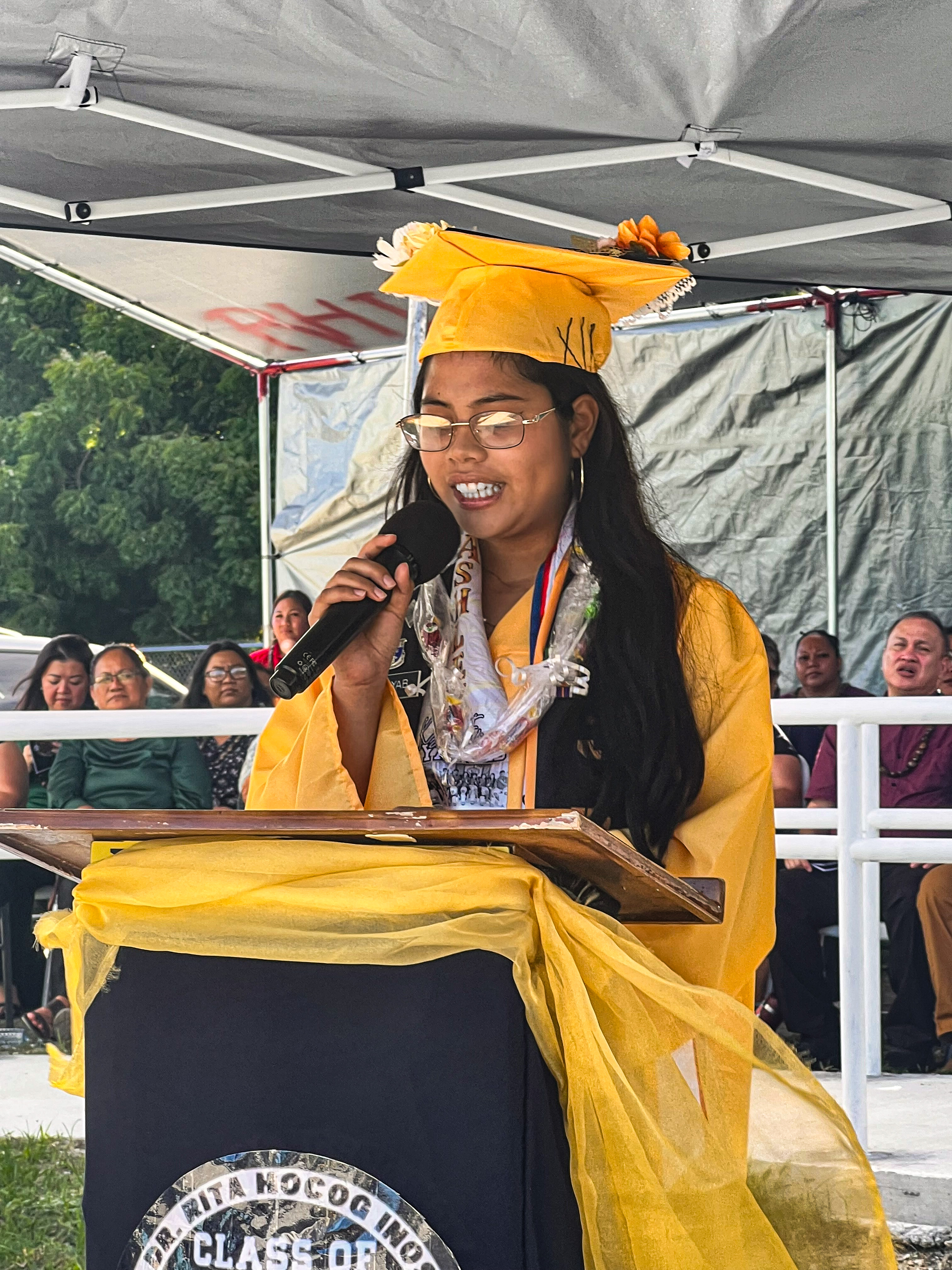 Valedictorian Ashley Kyle Esguerra Cayabyab delivers her remarks.