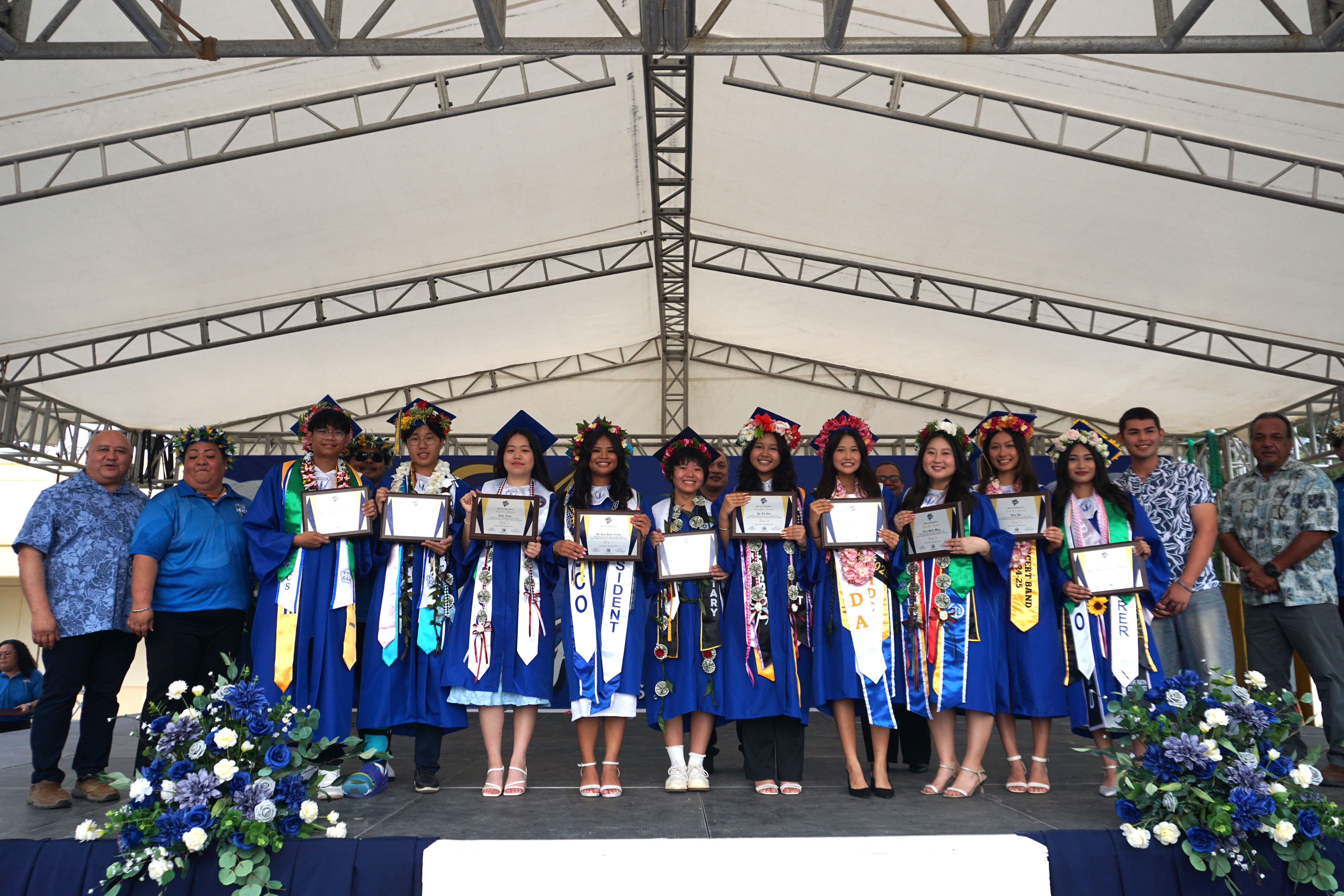 The top 10 graduates, from left: Jedric Aniciete, Gwanpil Son, Kelly Zheng, Jia Nicdao, Si Jin Cheng, Yu Xin Chen, Hannah Lim, Irene Wan, Koey Pan and Mathea Deocares.