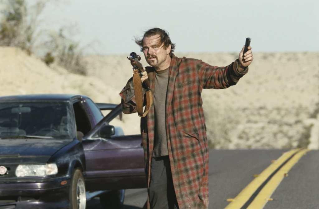 Leonardo DiCaprio in a scene from “One Battle After Another.”